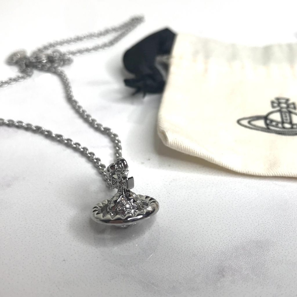 Vivienne Westwood Silver Crystal Mini Mayfair 3D Orb Logo Chain Necklace